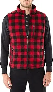 [Smith's Workwear] Men's Sherpa-Lined Plaid Micro Polarfleece Vest with Zip Pockets