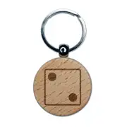 Two 2 Dice Die Engraved Wood Round Keychain Tag Charm
