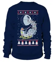 snowmen, christmas trees, santa riding his sled with reindeers sweatshirt CrewneckHoodie sweatshirt