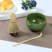 4Pcs Matcha Whisk Set Elegant Japanese Matcha Tea Set Matcha Making Kit with Ceramic Matcha Bowl Matcha Whisk Holder Handmade Bamboo Matcha Whisk and Matcha Scoop for Tea Lovers(4PCS,Matcha Green)