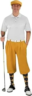 [Golf Knickers] Mens Select A Style Gold Outfit with Matching Golf Cap and Selected Argyle Socks