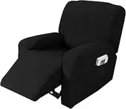 CATZONS Recliner Stretch Sofa Slipcover,4-Pieces Furniture Cover with Pocket Elastic Bottom Cord Jacquard Knitted Sofa Cover (Black)