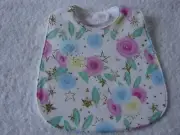 Pink Blue Lemon Flowers White Baby Bib Cotton Front Towelling Back Handmade