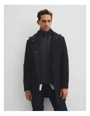 [Country Road] Recycled Wool Funnel Neck Coat in Dark Navy