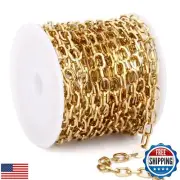 16.5FT 18K Gold PVD Plated Paperclip Chains Roll, 5mm Gold Stainless Steel Pa