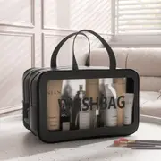 Double Layer Transparent Cosmetic Bag Waterproof Large Capacity Makeup Organizer-Black