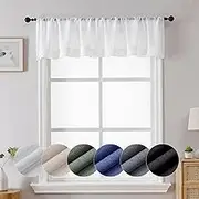 Lecloud Serena Semi-Sheer White Valance for Windows, Soft & Lightweight Cafe Curtain 14 Inch, Rod Pocket Kitchen Short Curtains, Curtains for Bedroom Docor (Each 40 W x 14 L, 2 Panels Set, White)