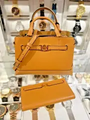 Michael Kors Reed Small Leather Belted Satchel Bag & Snap Wallet Combo (Deer)