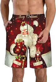 [OdDdot] Animal Northern Moose Print Men's Quick-Dry Swim Trunks,Breathable Swimming Board Shorts, for Summer Surfing Beach Swimwear, Merry Christmas Santa Claus, Large