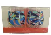 Vera Bradley Set of 2 Blue Stemless Wine Glass/Tumbler ,Summer Play,17oz,New