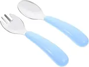 HOLIDYOYO Stainless Steel Children's Fork and Spoon Set 2-Piece Cutlery Toddler Weaning Kit Easy to Clean for Home Use