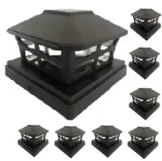 8 Pcs Black Solar Garden Cap Post Light 4X4 Plastic 2 Bright SMD LED Cap Light