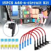 15PCS Fuse TAP Adapter Kit 12V 15 Amp Car Add-a-circuit Mini ATM APM Blade
