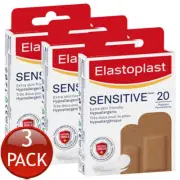 3 x Elastoplast Sensitive Medium Skin Tone 20 Pack Adhesive Strip Wound Dressing