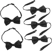 BEBEMOKO 5pcs White Hair Bow Big for Kids Adjustable Length Shiny Sequin Bow Tie for Wedding Banquet Party Performance Pre-Tied Bowties Set