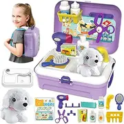 HERSITY Kids Vet Kit Dog Grooming Toy Pet Care Role Play Set Puppy Backpack Playset Games Toys 3 4 5 Years Old Girls Boys Children Gifts