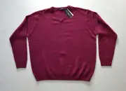 New JAMES PRINGLE Mens Jumper Herren Pullover Size XL Lambswool Dunkelrot