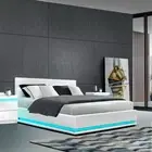 Gas Lift LED Bed Frame Storage Base Double Size Platform PVC Leather Foam Padded