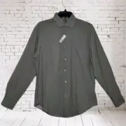 Mens Van Heusen Dress Shirt Slim Fit Wrinkle Free Flex Stretch Grey Size 15-15.5