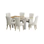 Oikiture 7PCS Dining Sets 160cm Extendable Dining Table with Dining Chairs Velvet Beige