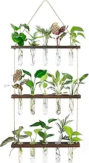 Hyindoor 3 Tired Plant Propagation Stations, Wall Hanging Planter Terrarium with Wooden Stand and 15 Mini Test Tubes, Glass Planter for Hydroponic Plant Cutting Home Office Garden Decor Gift