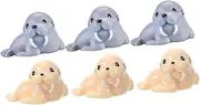 6PCS Mini Resin Walrus Figures Cute Ocean Animal for Versatile Micro Landscape Decor for Home Desk Durable Space Saving Design
