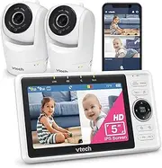 VTech Upgraded 2-Cameras Smart WiFi Baby Monitor with 1080p FHD Video and 5" HD Screen, Free App with Motion Video, Sound/Motion Detection and Notifications, Split-Screen, Pan-Tilt-Zoom: VM901-2HD
