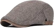[JIMNOO] Newsboy Cap Men Winter Wool Thick Warm Vintage Herringbone Casual Stripe Berets Flat Hat Peaked Cap Adjustable (Color : Auburn, Size : 57-60cm)