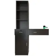 Karl home Wall Mount Hair Styling Barber Salon Station+2 Drawers+3 Shelves Black