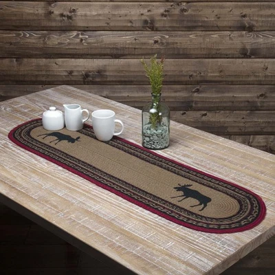 Table Runner Cumberland Jute Rustic 13x48 Oval Moose Kitchen Decor VHC Brands
