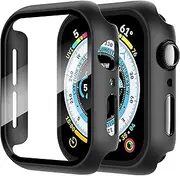 [Diruite] 2-Pack for Apple Watch Series 8/7/6/5/4/SE/SE 2 44mm Screen Protector Case, All-Around HD Tempered Glass Ultra-Thin PC Hard Matte Protective Cover - Black