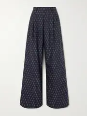 [Etro] Etro - Pleated Wool And Cotton-blend Jacquard Wide-leg Pants - Blue - IT40 IT 40 Blue