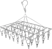 iDopick Clothes Drying Rack, 40 Clips Large Stainless Steel Laundry Clothesline Hanging Rack Drying Clothes Hanger Clothespins Windproof Pegs Hook for Drying/Socks/Underwear/Clothes/Towels (40)
