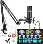 Xisono Podcast Equipment Bundle,Audio Interface and XLR Condenser Microphone, Studio Equipment with 48V Phantom Power, Bluetooth for Podcast, Streaming, Voice Over, Singing, PC, Smartphone