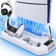 for PS5 Slim Host Heat Disspation Stand Cooling Station with Dual PS5 Controller Charging Station and 3USB Charging Port