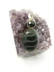 Obsidian Pendant Faceted Etched Sterling Silver Gemstone Jewelry Healing Crystal