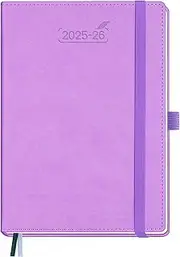 BEZEND Calendar 2025 2026 Weekly Planner A5, 18-Month Book Calendar July 25-Dec 26, PU Leather Hardcover 1 Week 2 Pages with Pen Holder - Lavender