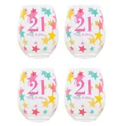 4PK Gibson Gifts 21 Birthday Party Stemless Glass Tumbler Drink Cup Drinkware