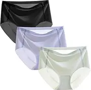 [HEJIGOOD] 3 Pack Womens Briefs Underwear Seamless No Show Mid Waisted Invisable Hipster Panties Ice Silk Soft Stretch M-XXL