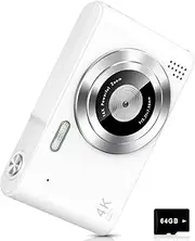 Digital Camera, Camera for Kids, UHD 4K 48MP Point and Shoot Digital Cameras with 64GB SD Card and 16X Digital Zoom Anti Shake, Compact Portable Small Gift for Boys Girls Students, Ivory White