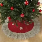 Christmas Tree Red Skirt Mat Snowflake Pattern Plush Edger Xmas Tree Skirt Decor