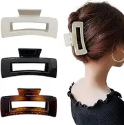 3 Pcs Big Hair Claw Clips, Hair Clip with Strong Fixing Force,Acrylic Plastic Large Hair Claw Clamps for Women and Girls Thin Hair, Strong Hold for Thick Hair (Rectangle Claw Clips)