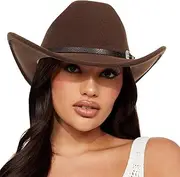 [FGSS] Classic Felt-Western-Cowboy-Cowgirl-Hats for Women-Men Fedora-Jazz-Hat with Belt Black(Lagre)