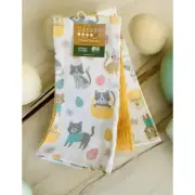 NWT Yellow Spring Easter Cats in Baskets Eggs Kittens 3 piece Kitchen Towel Set