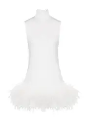 16 Arlington Umiko Feather-trimmed Mini Dress - Ivory - 10 10