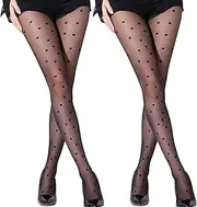 [ZesNxj] 2 Pairs of Soft Tights, Women's Pattern, Heart Pattern, Black Tights, Elastic High Waist Tights with Pattern for Use in the Office, Daily Work