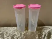 Tupperware 2 NEW Beautiful PINK Modular Mate Round Container #4 Airtight Seal