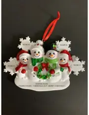 Personalized Christmas Tree Ornament Snowmen Snowflake Family of 4