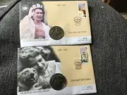 Queen Elizabeth II Golden Jubilee Silver $1 Coin and stamp first day covers x2