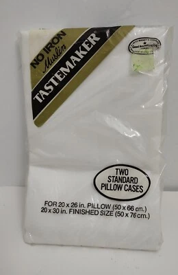 Vintage Tastemaker Muslin Pillow Cases WHITE No Iron 20x26" 20x30" Standard